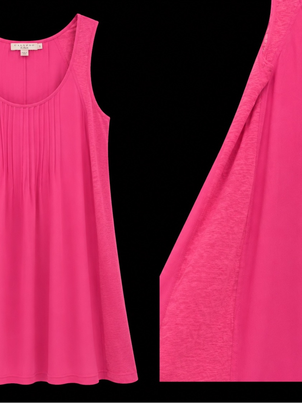 Calypso St. Barth Pink Mixed Media Silk Linen Cotton Pintuck Dress | Pockets | S